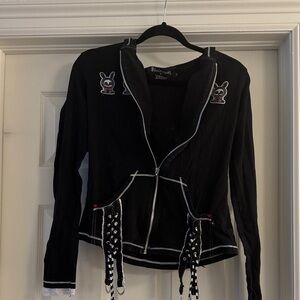 Skelanimals by Tripp NYC Black Zip-Up Hoodie with Bunny Patches